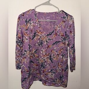 Pure Jill Printed V-Neck Tee Small